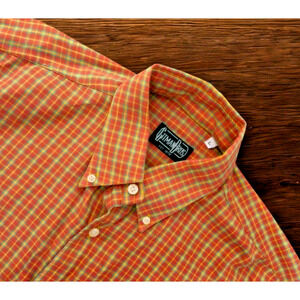 Gitman Bros Vintage Flannel Collar Shirt L Orange Plaid Made in USA EUC